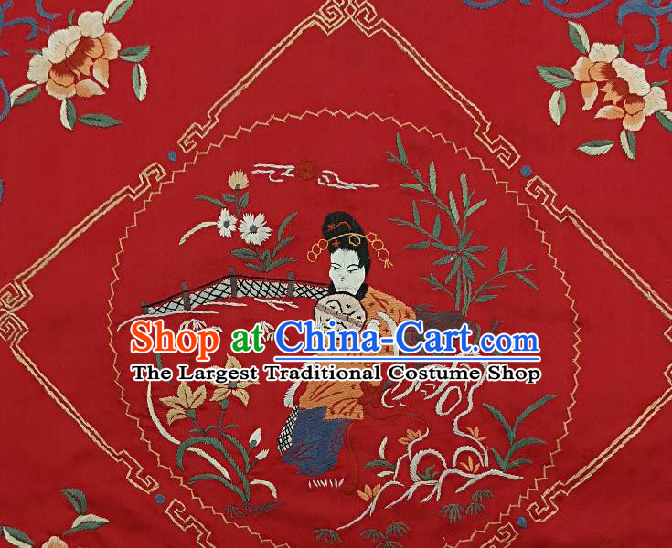 Traditional Chinese Embroidered Beauty Fabric Patches Handmade Embroidery Craft Accessories Embroidering Red Silk Cushion Applique