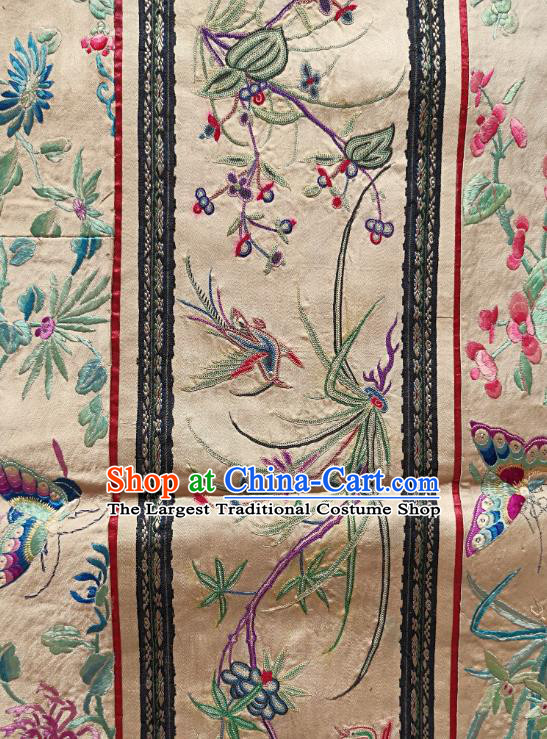 Chinese National Embroidered Orchids Bamboo Paintings Traditional Handmade Embroidery Craft Decorative Beige Silk Wall Picture