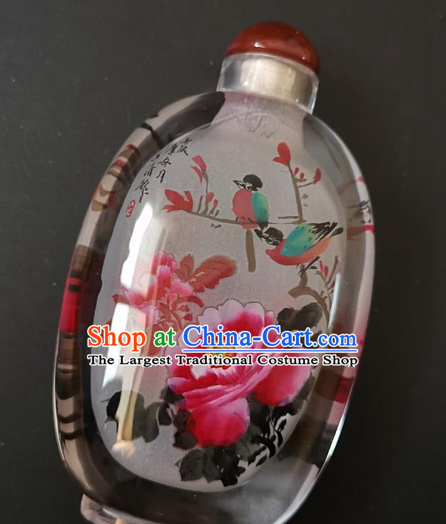 Chinese Snuff Bottle Traditional Handmade Painting Peony Birds Snuff Bottles