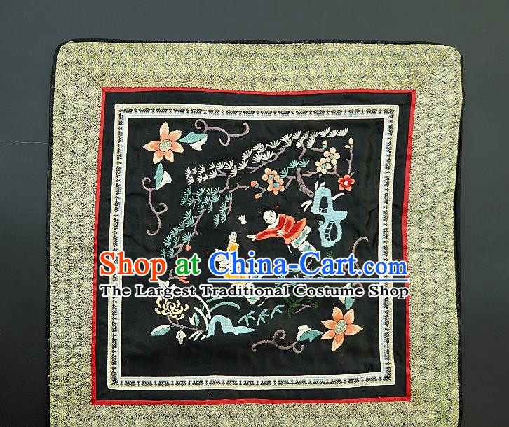 Chinese National Embroidered Black Silk Paintings Traditional Handmade Embroidery He He God Craft Decorative Wall Picture