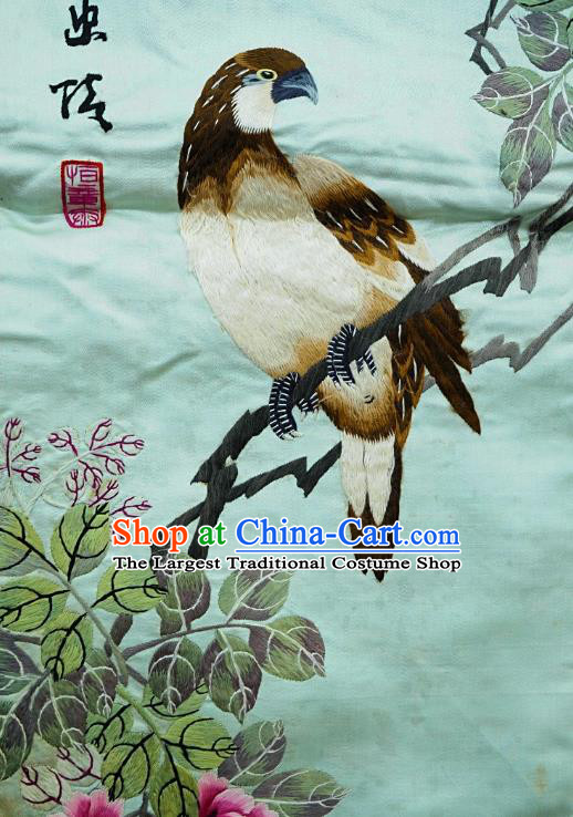 Chinese National Embroidered Flower Bird Green Silk Paintings Traditional Handmade Embroidery Craft Decorative Wall Picture