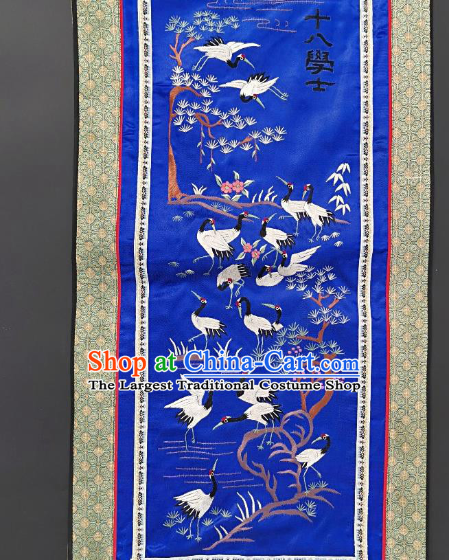 Chinese National Embroidered Cranes Royalblue Silk Paintings Traditional Handmade Embroidery Craft Decorative Wall Picture