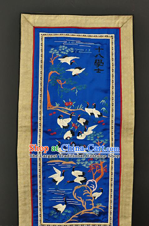 Chinese National Embroidered Cranes Royalblue Silk Paintings Traditional Handmade Embroidery Craft Decorative Wall Picture