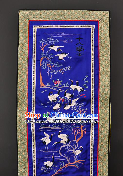 Chinese National Embroidered Cranes Royalblue Silk Paintings Traditional Handmade Embroidery Craft Decorative Wall Picture