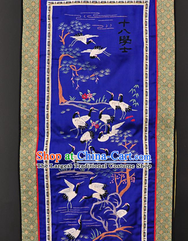 Chinese National Embroidered Cranes Royalblue Silk Paintings Traditional Handmade Embroidery Craft Decorative Wall Picture