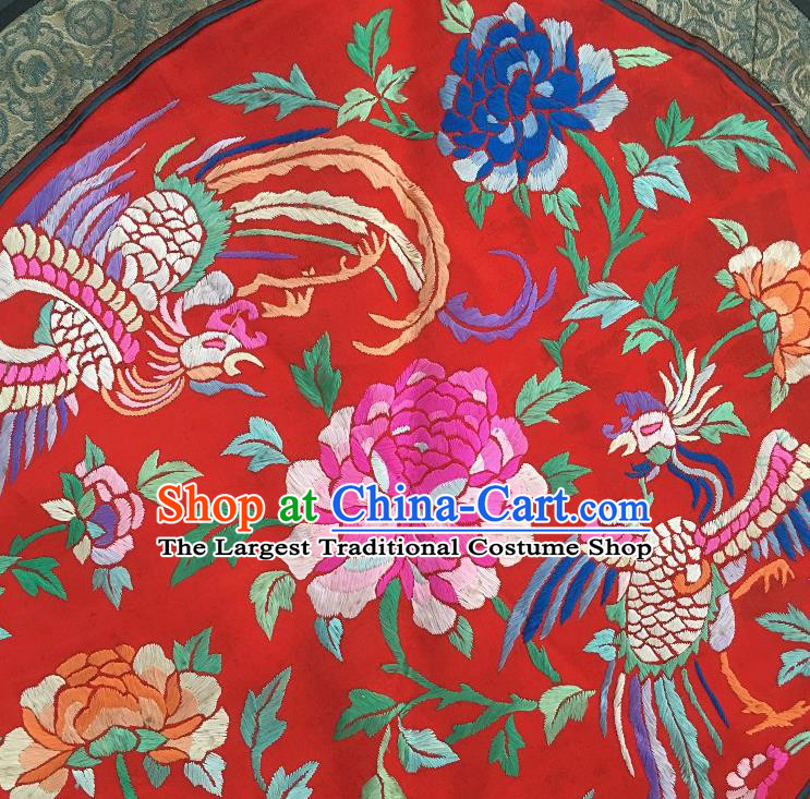 Traditional Chinese Embroidered Phoenix Peony Red Fabric Hand Embroidering Dress Applique Embroidery Round Patches Accessories