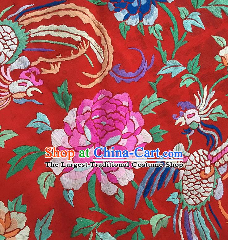 Traditional Chinese Embroidered Phoenix Peony Red Fabric Hand Embroidering Dress Applique Embroidery Round Patches Accessories