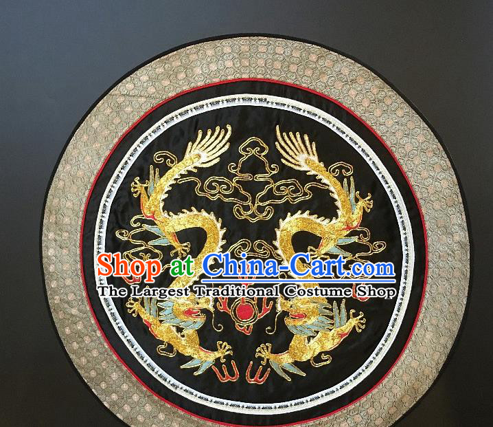 Traditional Chinese Embroidered Dragons Black Fabric Hand Embroidering Dress Round Applique Embroidery Cushion Patches Accessories