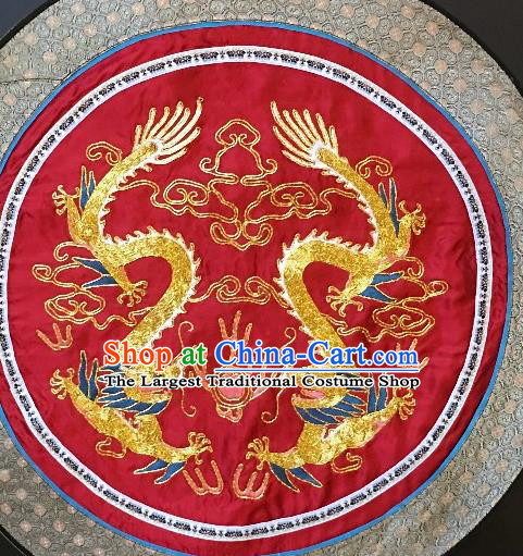 Traditional Chinese Embroidered Dragons Red Fabric Hand Embroidering Dress Round Applique Embroidery Cushion Patches Accessories