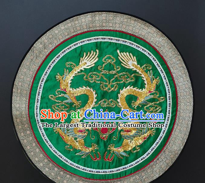 Traditional Chinese Embroidered Double Dragons Green Fabric Hand Embroidering Dress Round Applique Embroidery Cushion Patches Accessories