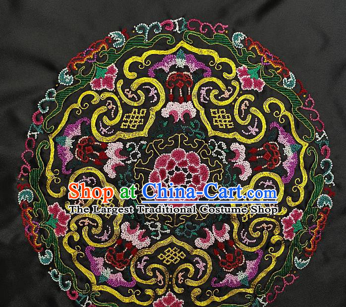 Traditional Chinese Embroidered Purple Bats Fabric Hand Embroidering Dress Round Applique Embroidery Silk Patches Accessories