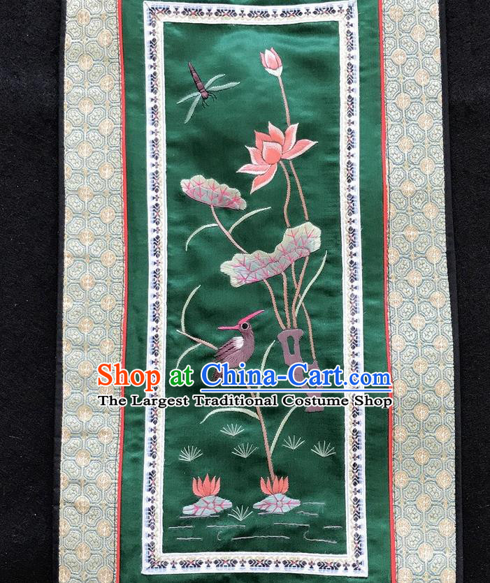 Chinese National Embroidered Lotus Paintings Traditional Handmade Embroidery Decorative Green Silk Picture Craft