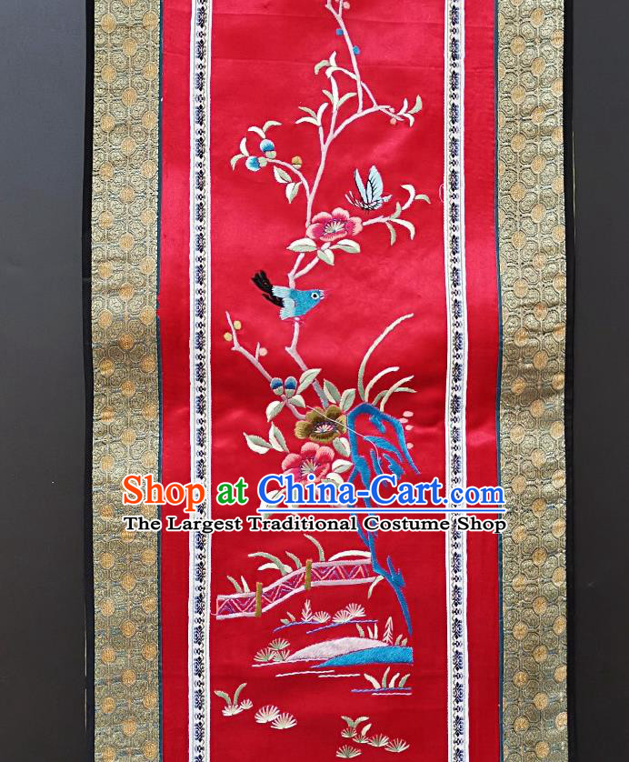 Chinese National Embroidered Peach Blossom Paintings Traditional Handmade Embroidery Decorative Red Silk Picture Craft
