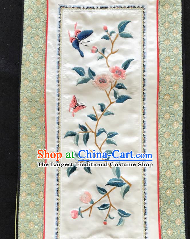 Chinese National Embroidered Peony Butterfly Paintings Traditional Handmade Embroidery Decorative White Silk Picture Craft