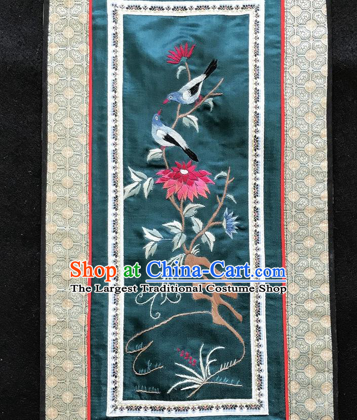 Chinese National Embroidered Chrysanthemum Birds Paintings Traditional Handmade Embroidery Decorative Atrovirens Silk Picture Craft