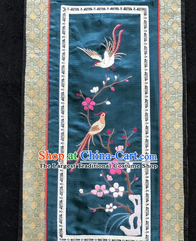 Chinese National Embroidered Plum Flowers Paintings Traditional Handmade Embroidery Decorative Navy Silk Picture Craft