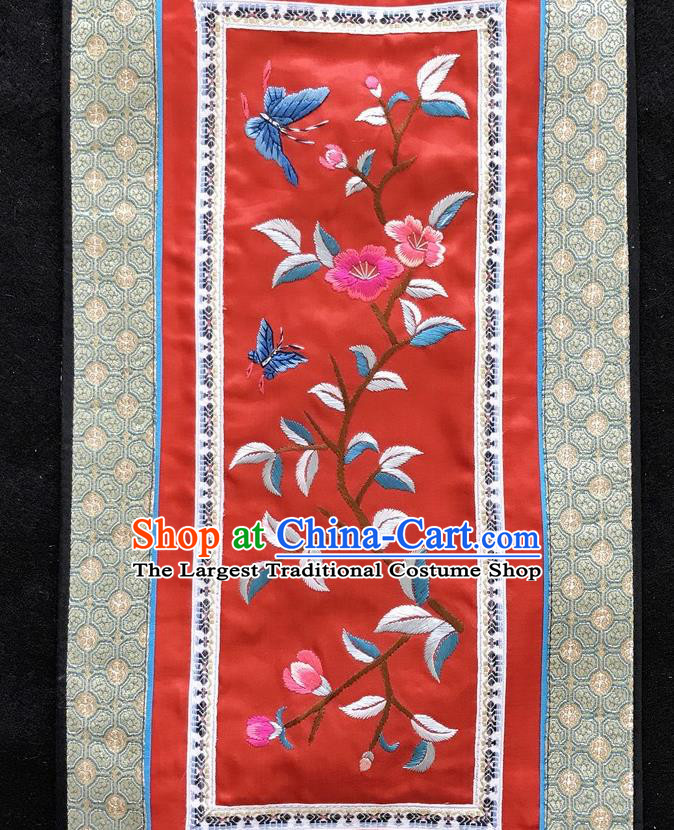 Chinese National Embroidered Peach Blossom Paintings Traditional Handmade Embroidery Decorative Red Silk Picture Craft
