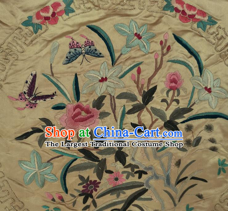 Traditional Chinese Embroidered Orchids Yellow Silk Patches Handmade Embroidery Craft Accessories Embroidering Dress Fabric Round Applique