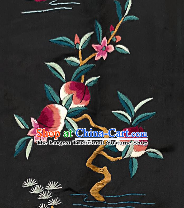 Chinese National Embroidered Crane Peach Black Silk Painting Traditional Handmade Embroidery Craft Embroidering Decorative Wall Picture