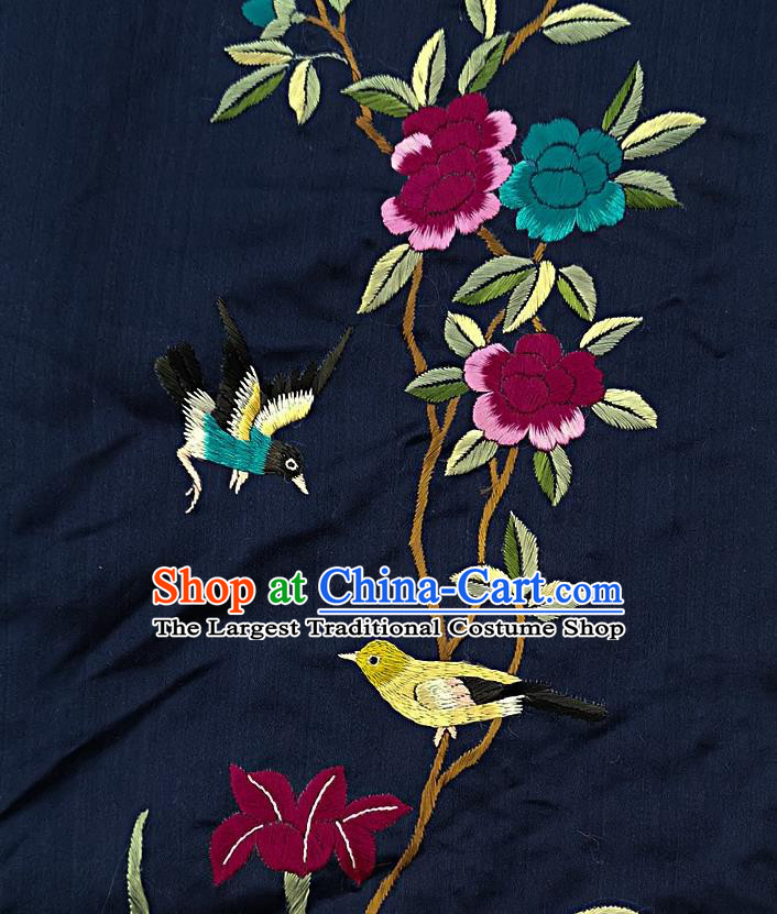 Chinese National Embroidered Green Bird Peony Silk Painting Traditional Handmade Embroidery Craft Embroidering Decorative Wall Picture