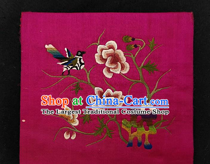 Traditional Chinese Embroidered Flowers Bird Purple Silk Patches Handmade Embroidery Fabric Accessories Embroidering Dress Applique