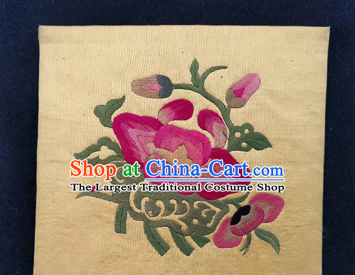 Traditional Chinese Embroidered Flower Yellow Silk Patches Handmade Embroidering Dress Applique Embroidery Fabric Accessories