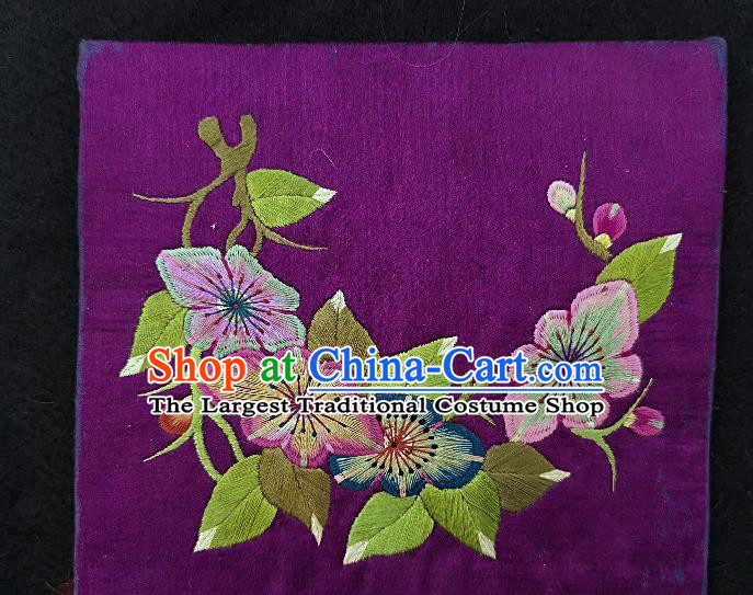 Traditional Chinese Embroidered Peach Flowers Purple Silk Patches Handmade Embroidery Fabric Accessories Embroidering Dress Applique