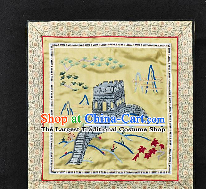 Traditional Chinese Embroidered The Great Wall Yellow Silk Plate Mat Handmade Embroidering Dress Applique Embroidery Fabric Patches Accessories