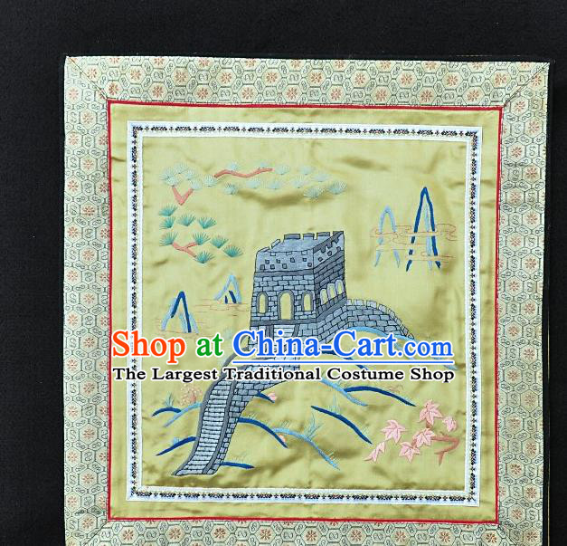 Traditional Chinese Embroidered The Great Wall Yellow Silk Plate Mat Handmade Embroidering Dress Applique Embroidery Fabric Patches Accessories