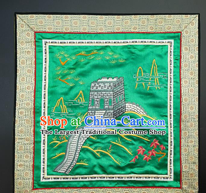 Traditional Chinese Embroidered The Great Wall Green Silk Plate Mat Handmade Embroidering Dress Applique Embroidery Fabric Patches Accessories