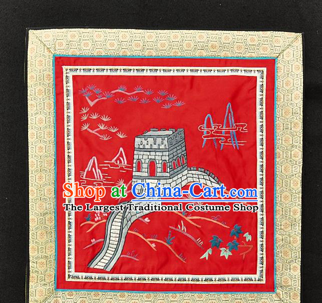 Traditional Chinese Embroidered The Great Wall Red Silk Plate Mat Handmade Embroidering Dress Applique Embroidery Fabric Patches Accessories