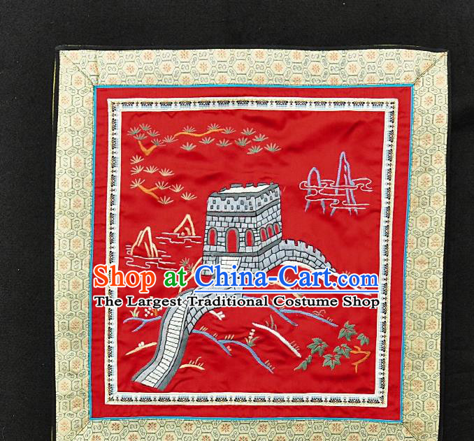 Traditional Chinese Embroidered The Great Wall Red Silk Plate Mat Handmade Embroidering Dress Applique Embroidery Fabric Patches Accessories