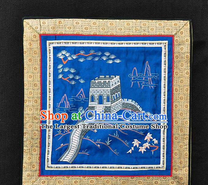 Traditional Chinese Embroidered Pink Maple Leaf The Great Wall Silk Plate Mat Handmade Embroidering Dress Applique Embroidery Royalblue Fabric Patches Accessories