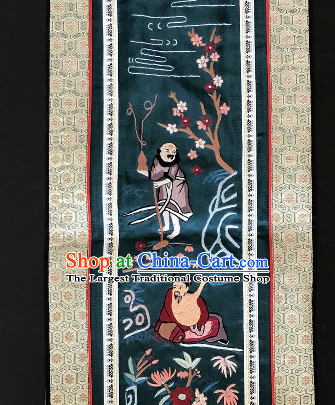 Chinese National Embroidered Eight Immortals Green Silk Painting Traditional Handmade Embroidery Craft Folding Screen Decorative Picture