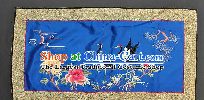 Chinese National Embroidered Crane Peony Royalblue Silk Paintings Traditional Handmade Embroidery Craft Decorative Wall Picture