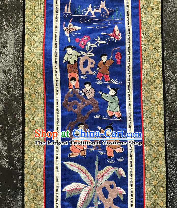 Chinese National Embroidered Boys Royalblue Silk Paintings Traditional Handmade Embroidery Decorative Picture Craft