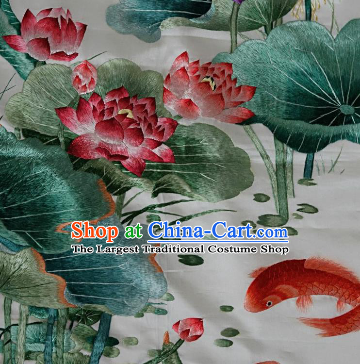Traditional Chinese Embroidered Red Lotus Fish Fabric Hand Embroidering Dress Applique Embroidery Veil Patches Accessories