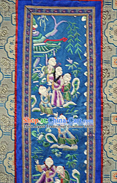 Chinese National Embroidered Children Blue Silk Paintings Traditional Handmade Embroidery Decorative Picture Craft