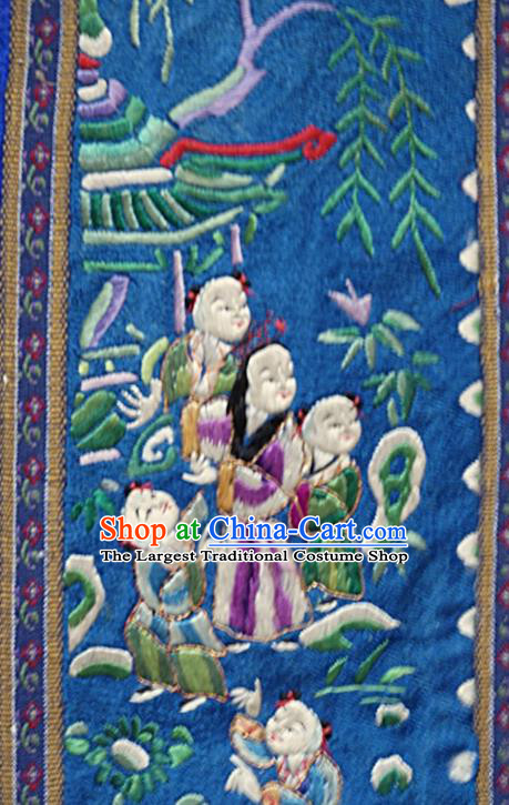 Chinese National Embroidered Children Blue Silk Paintings Traditional Handmade Embroidery Decorative Picture Craft