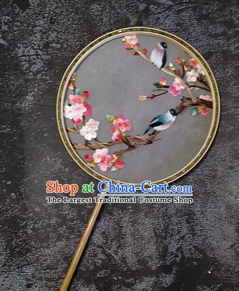 Chinese Traditional Embroidery Begonia Birds Palace Fans Handmade Mottled Bamboo Round Fan Embroidered Silk Craft