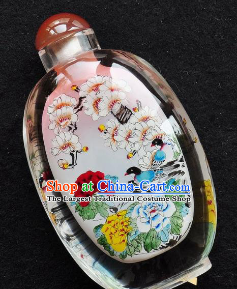 Chinese Handmade Snuff Bottle Traditional Inside Painting Magnolia Bird Peony Snuff Bottles Artware