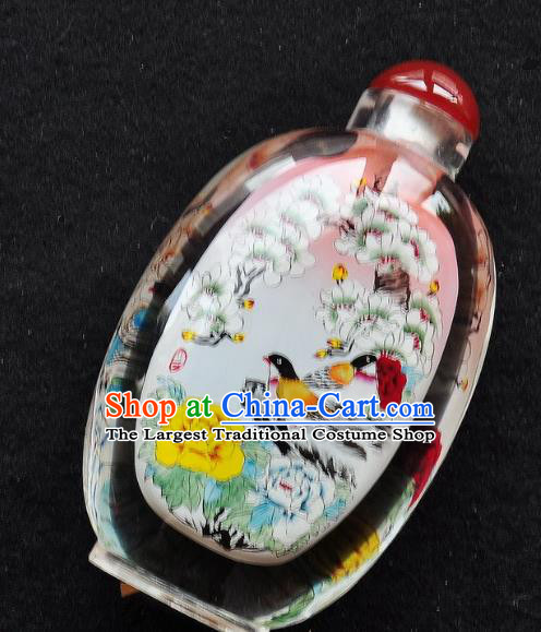Chinese Handmade Snuff Bottle Traditional Inside Painting Magnolia Bird Peony Snuff Bottles Artware