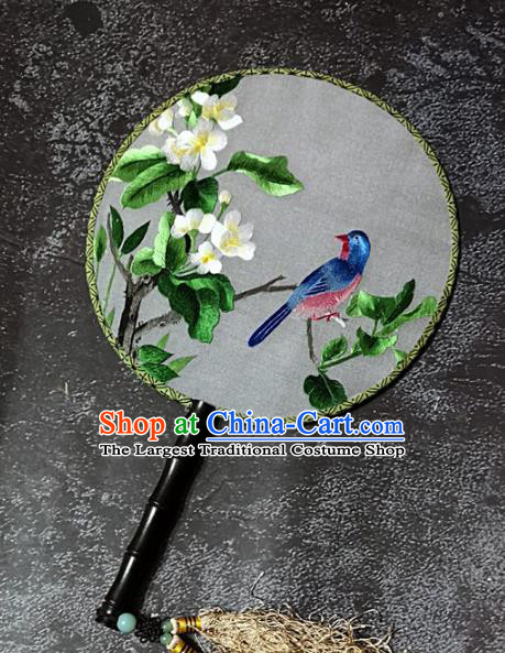 Chinese Traditional Embroidery Palace Fans Handmade Round Fan Embroidered Flower Bird Silk Fan Craft