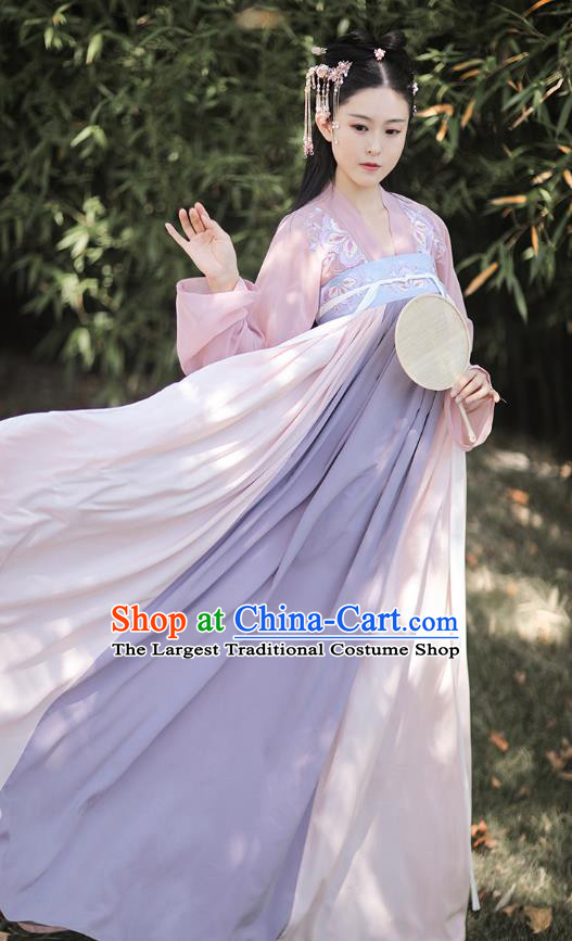 Traditional Chinese Tang Dynasty Costumes Ancient Palace Lady Hanfu Garment Embroidered Blouse and Dress for Women