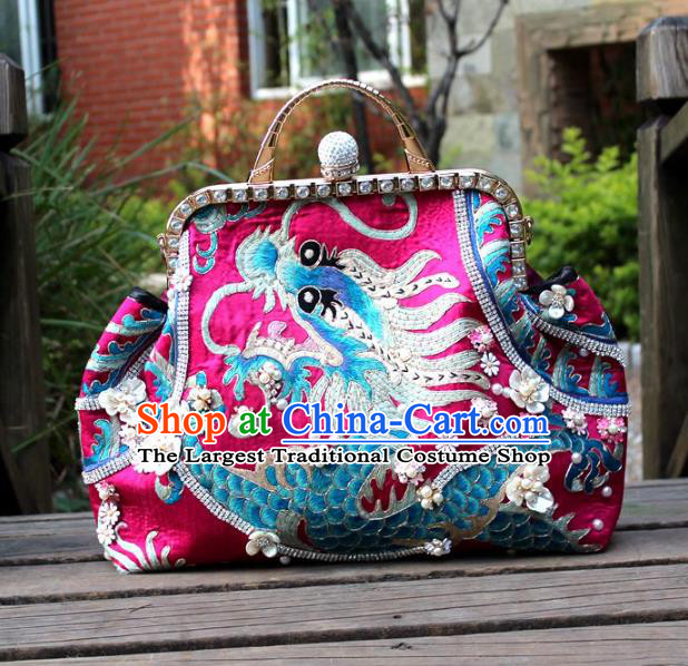 Chinese Traditional Handmade Embroidered Bag Embroidery Dragon Handbag for Women