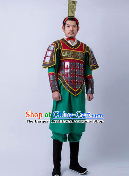 Chinese Traditional Qin Dynasty Warrior Armor Costume Drama Ancient General Soldier Clothing and Helmet for Men