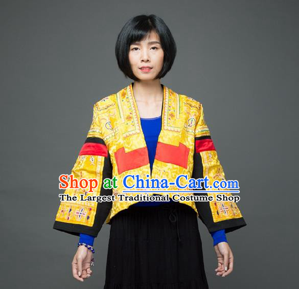 Traditional Chinese Embroidered Yellow Short Overcoat Dress National Costume Tang Suit Upper Outer Garment for Women