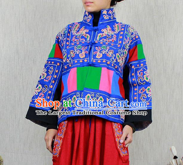 Traditional Chinese Embroidered Blue Short Coat National Costume Tang Suit Plated Buttons Upper Outer Garment for Women