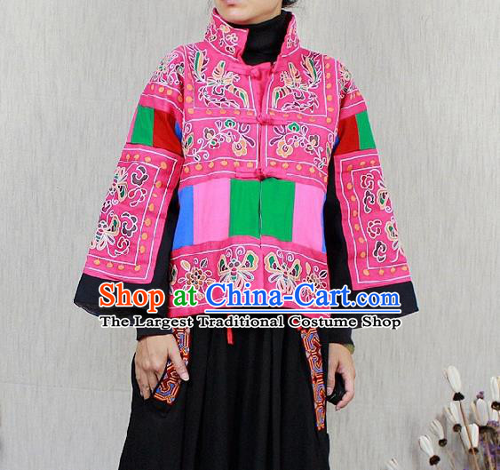 Traditional Chinese Embroidered Rosy Short Coat National Costume Tang Suit Plated Buttons Upper Outer Garment for Women