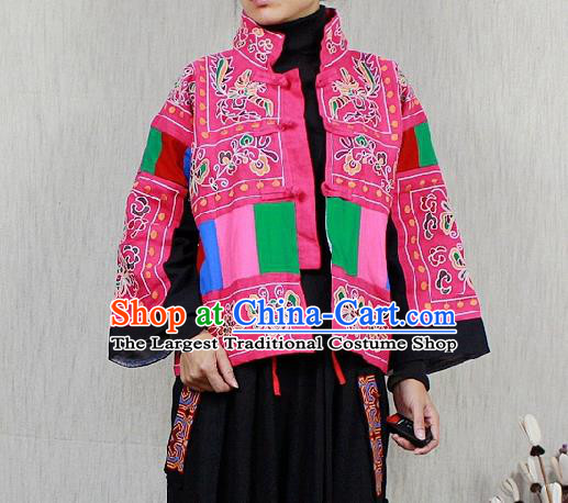Traditional Chinese Embroidered Rosy Short Coat National Costume Tang Suit Plated Buttons Upper Outer Garment for Women